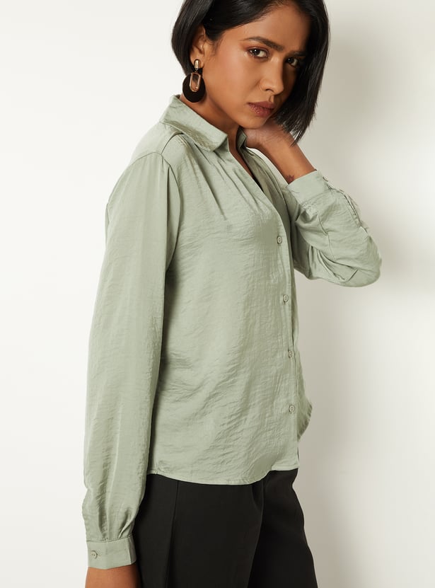 Women Satin Finish Shirt Style Top