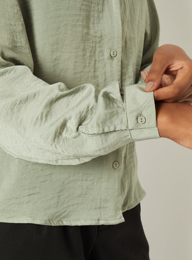 Women Satin Finish Shirt Style Top