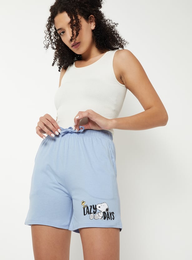 Women Snoopy Print Shorts