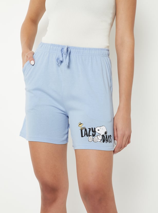 Women Snoopy Print Shorts