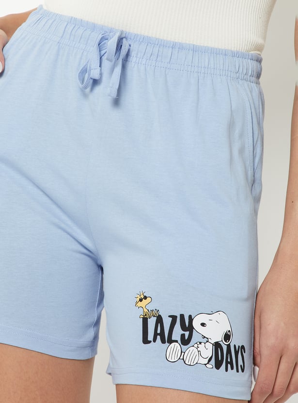 Women Snoopy Print Shorts