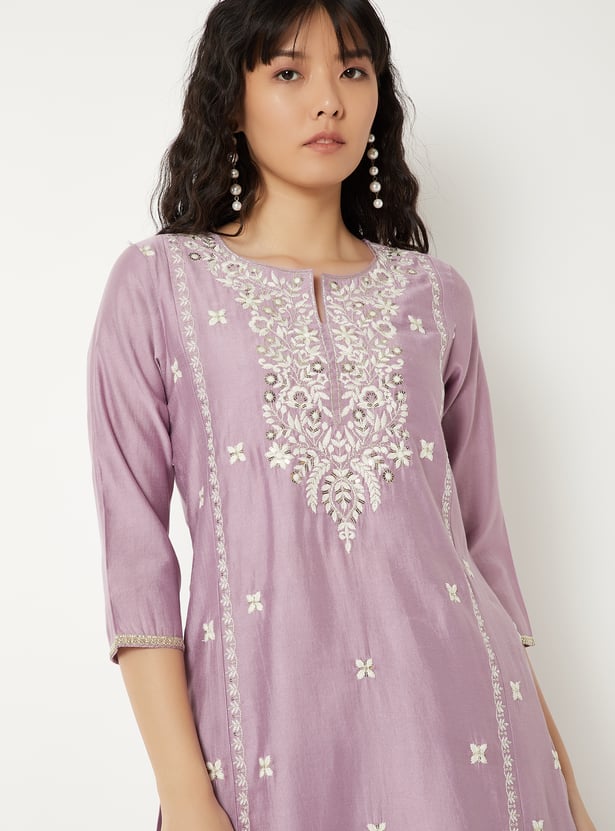 Women Embroidered Straight Kurta Set