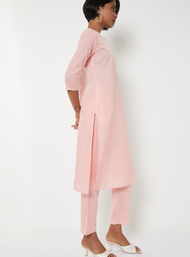 Women Embroidered Straight Kurta Set