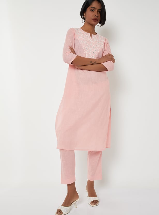 Women Embroidered Straight Kurta Set