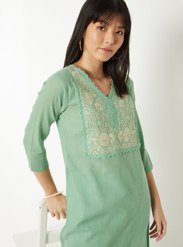 Women Embroidered Straight Kurta Set
