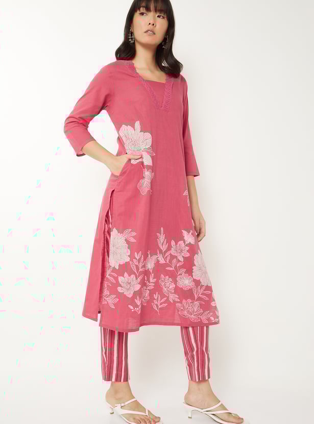 Women Floral Print Straight Kurta Set