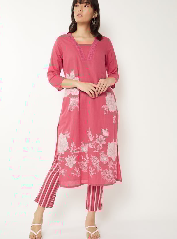 Women Floral Print Straight Kurta Set