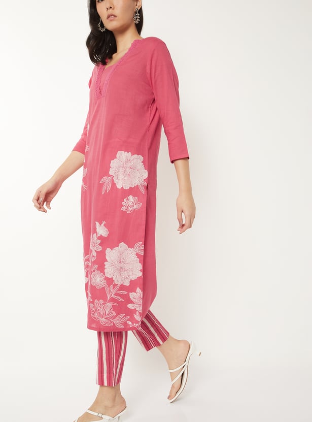 Women Floral Print Straight Kurta Set