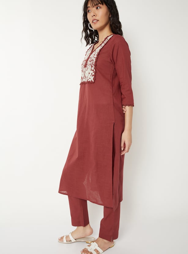 Women Embroidered Straight Kurta Set