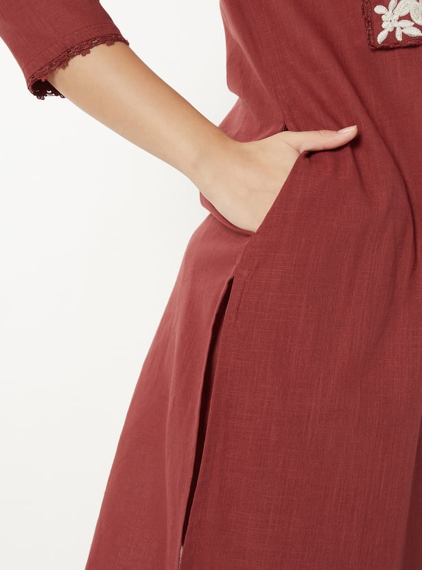 Women Embroidered Straight Kurta Set