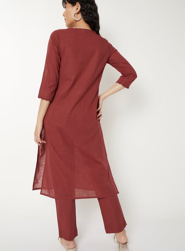 Women Embroidered Straight Kurta Set