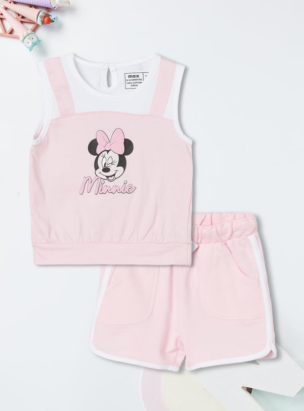 Girls Minnie Print Top & Shorts Set