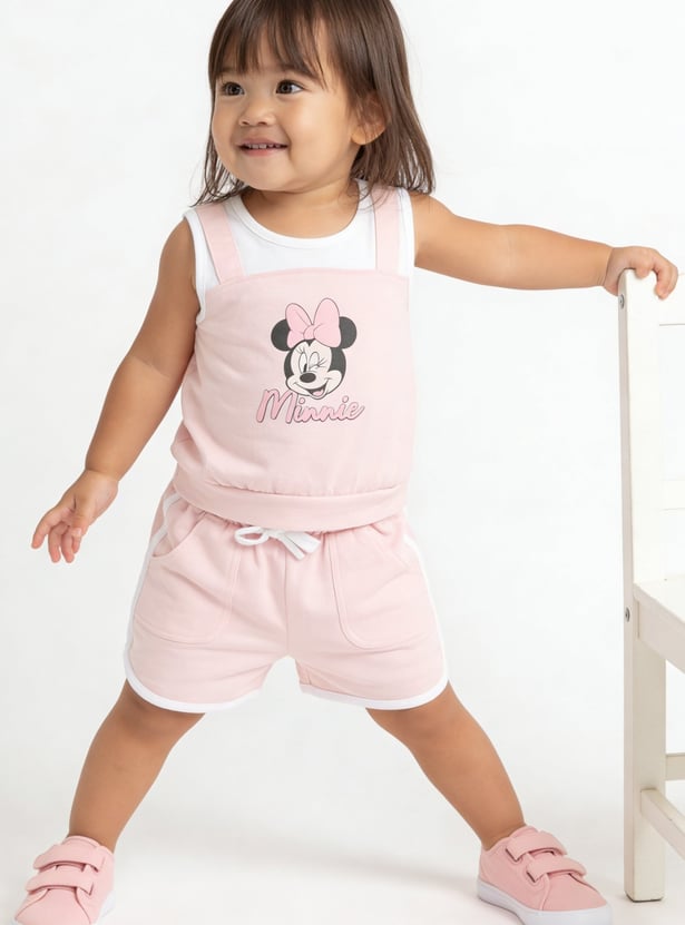 Girls Minnie Print Top & Shorts Set