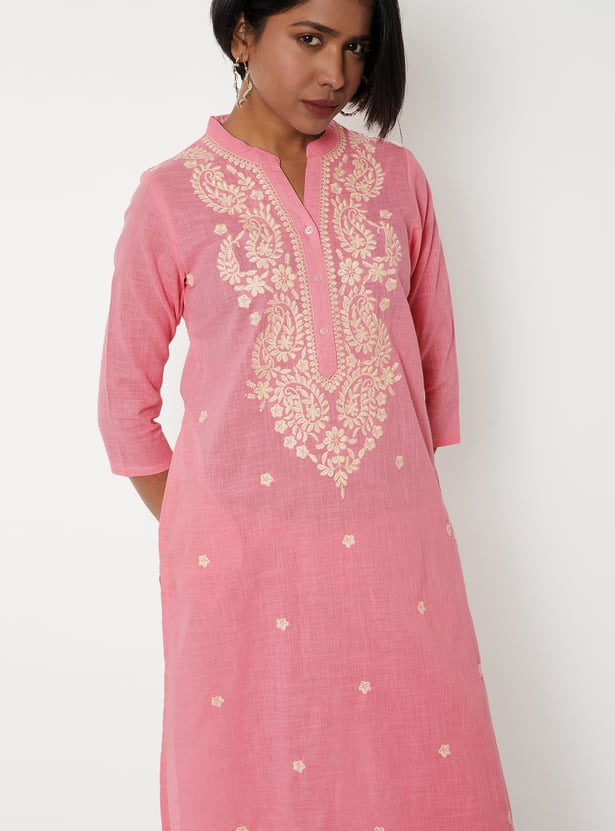 Women Embroidered Straight Kurta Set