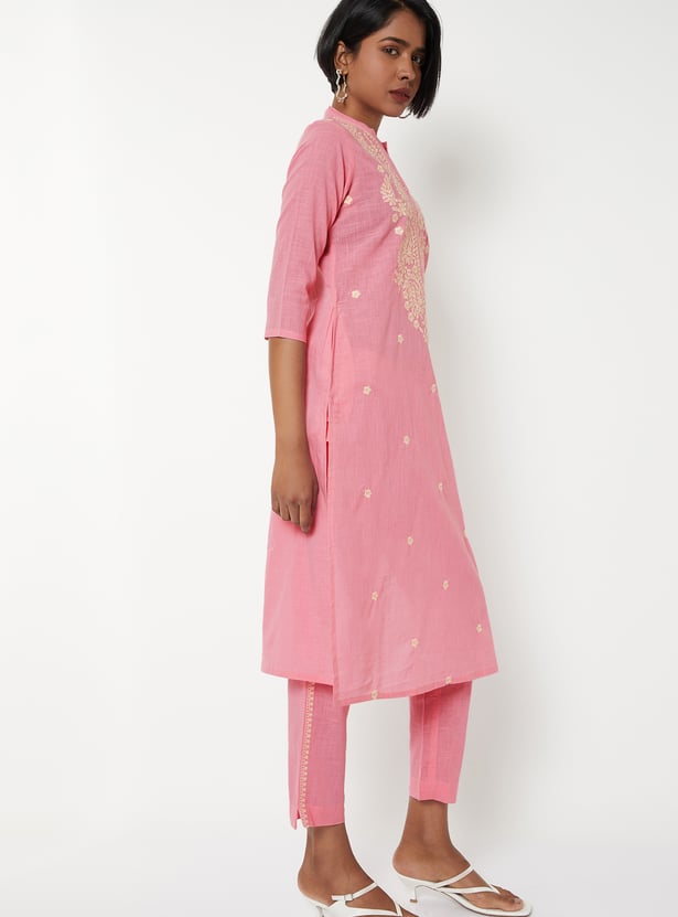 Women Embroidered Straight Kurta Set