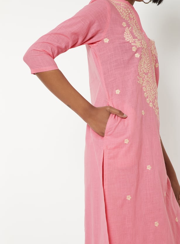 Women Embroidered Straight Kurta Set