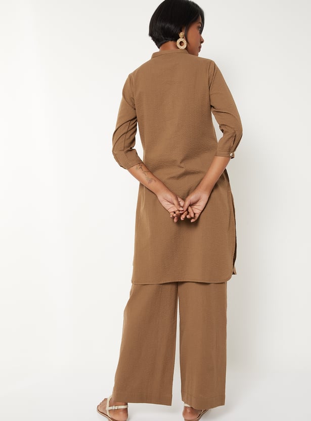 Women Seersucker Straight Kurta Set
