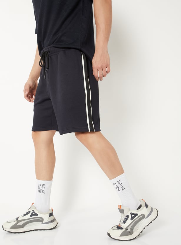 Men Textured Side Taped Shorts