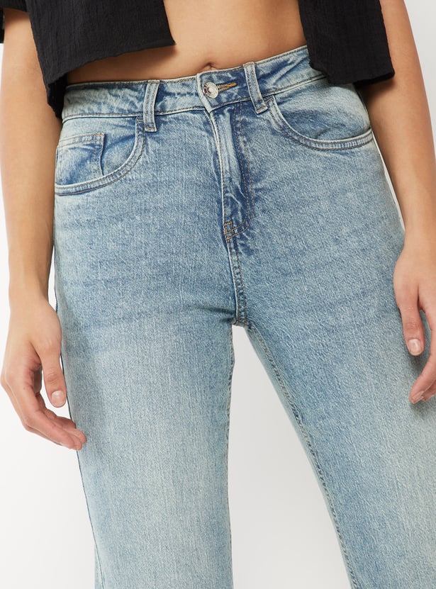 Women Washed Slim Straight Jeans