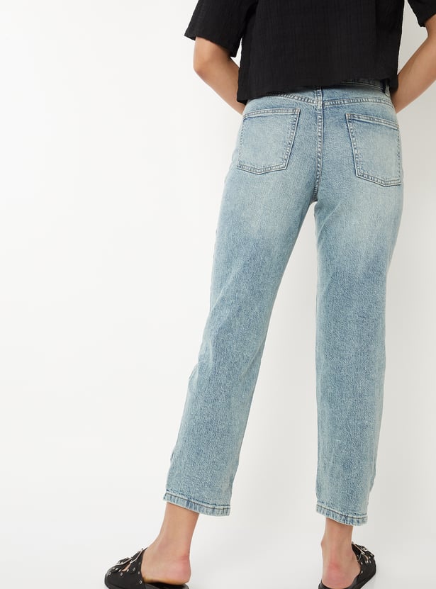 Women Washed Slim Straight Jeans
