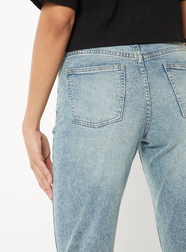 Women Washed Slim Straight Jeans