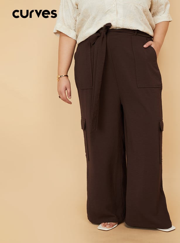 Women Solid Loose Fit Cargo Trousers