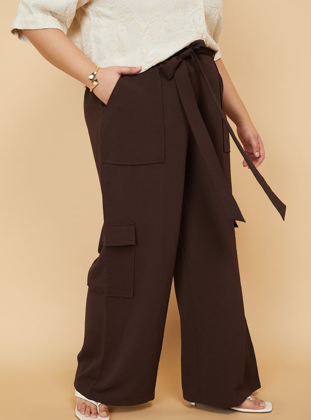 Women Solid Loose Fit Cargo Trousers