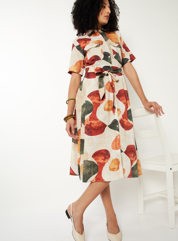 Women Printed Shirt Midi Dress