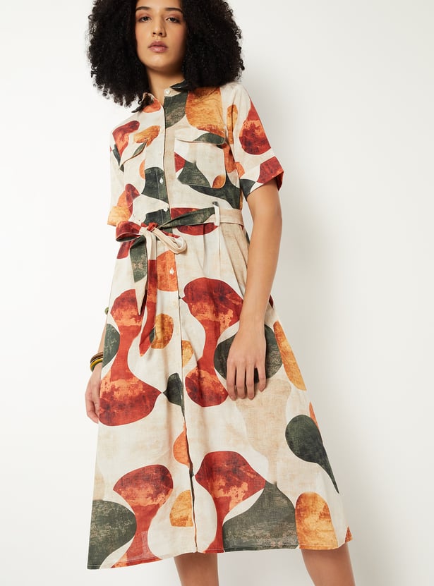 Women Printed Shirt Midi Dress
