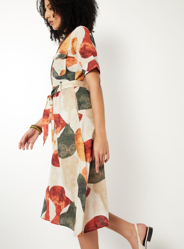 Women Printed Shirt Midi Dress