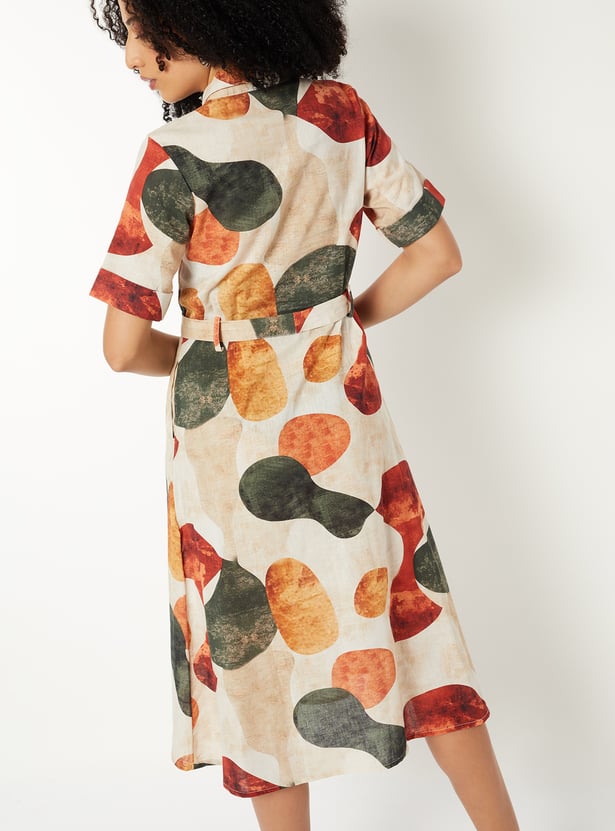 Women Printed Shirt Midi Dress