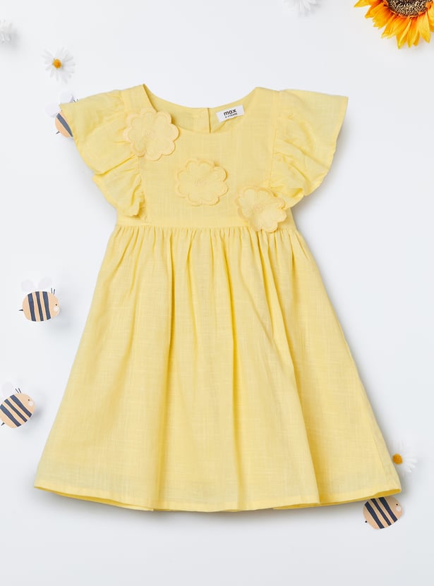 Girls Floral Applique Fit & Flared Dress