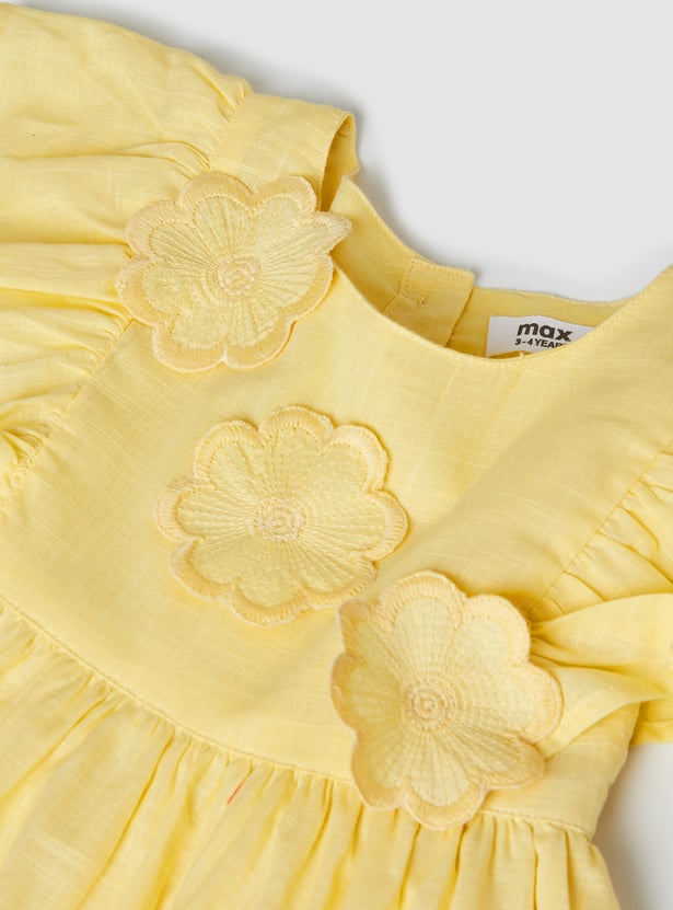 Girls Floral Applique Fit & Flared Dress