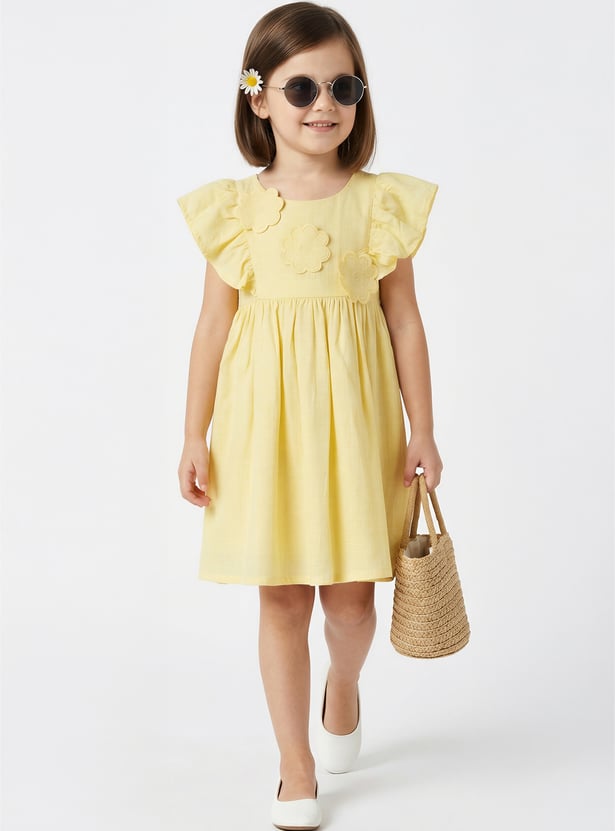 Girls Floral Applique Fit & Flared Dress