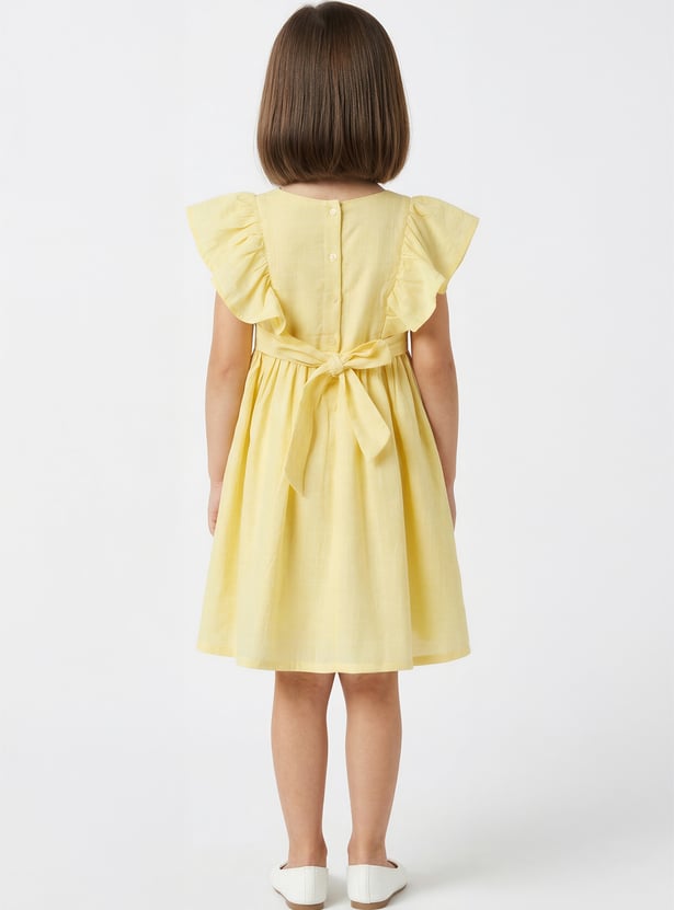 Girls Floral Applique Fit & Flared Dress