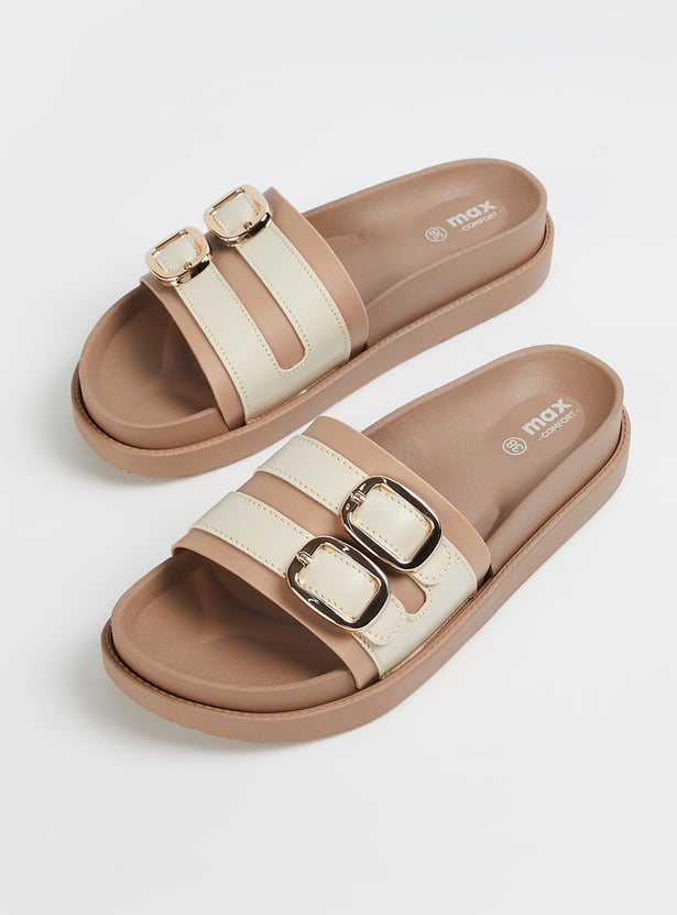 Women Double Buckle Sliders