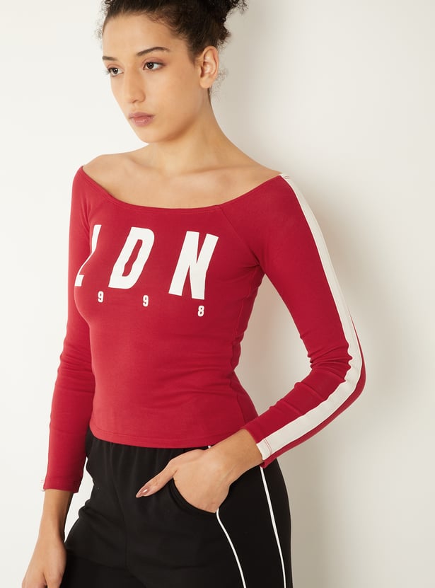 Women Printed Off-shoulder T-shirt