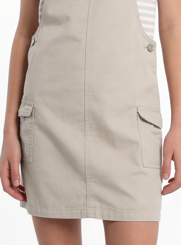 Girls Solid Pinafore Dress with T-shirt