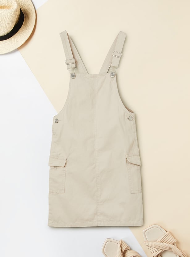 Girls Solid Pinafore Dress with T-shirt