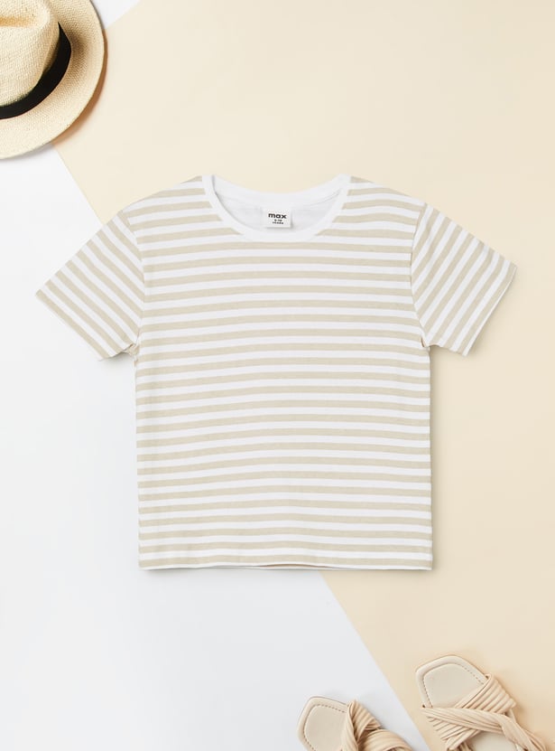 Girls Solid Pinafore Dress with T-shirt