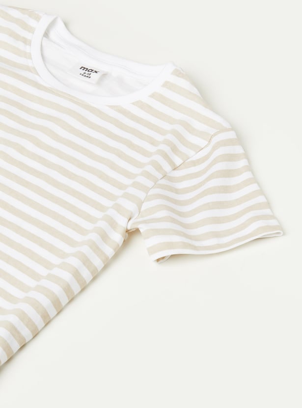 Girls Solid Pinafore Dress with T-shirt