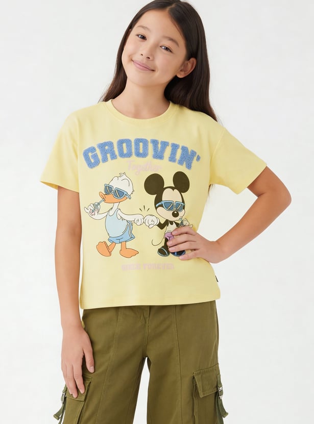 Girls Donald Duck & Mickey Print T-shirt