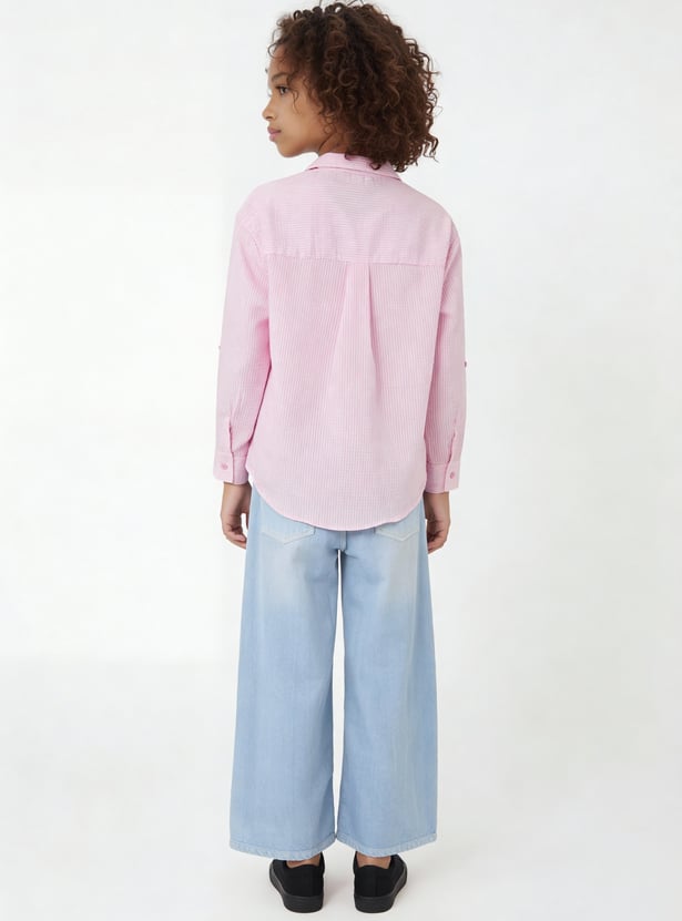 Girls Striped Oversized Shirt with Top