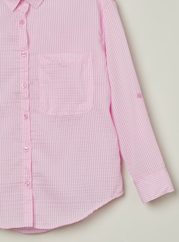 Girls Striped Oversized Shirt with Top