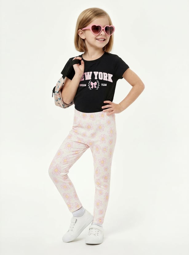 Girls Floral Print Leggings