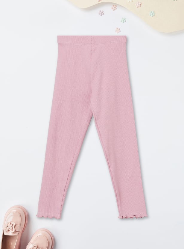Girls Solid Elasticated Leggings
