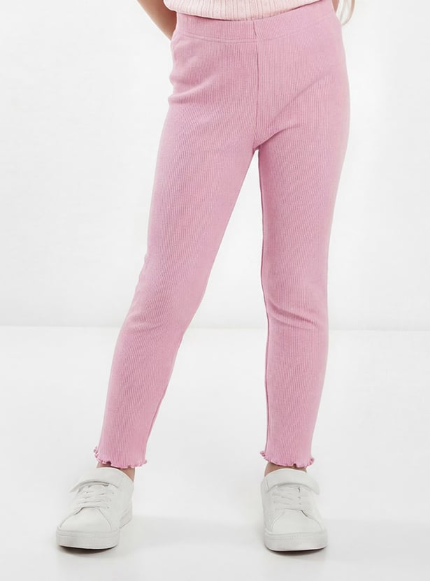 Girls Solid Elasticated Leggings