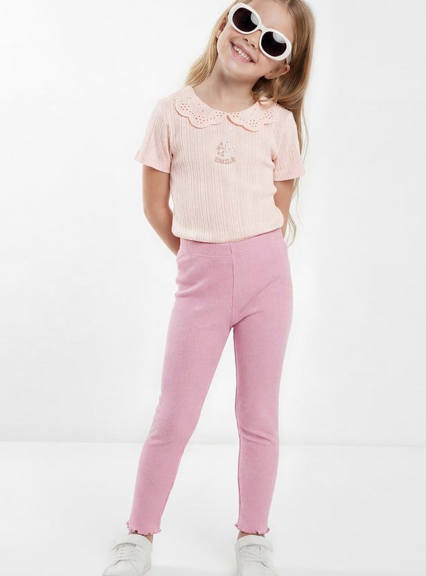 Girls Solid Elasticated Leggings