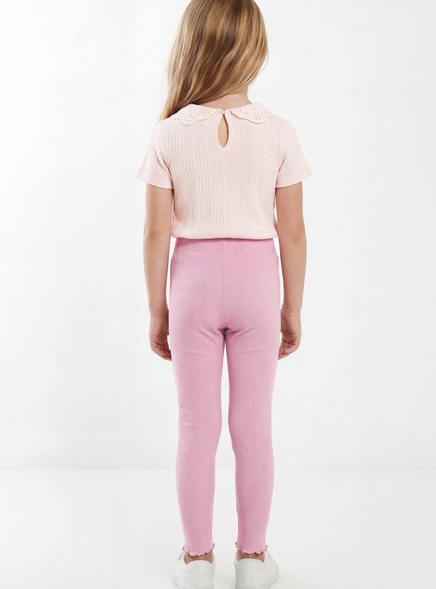 Girls Solid Elasticated Leggings