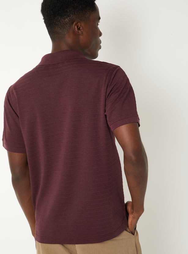Men Textured Zipper Polo T-shirt